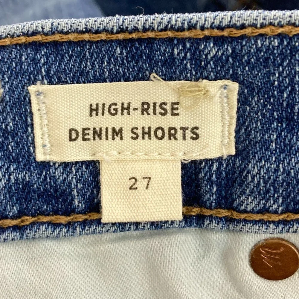 Madewell High Rise Denim Shorts Size 27 Medium Wash Distressed Raw Hem